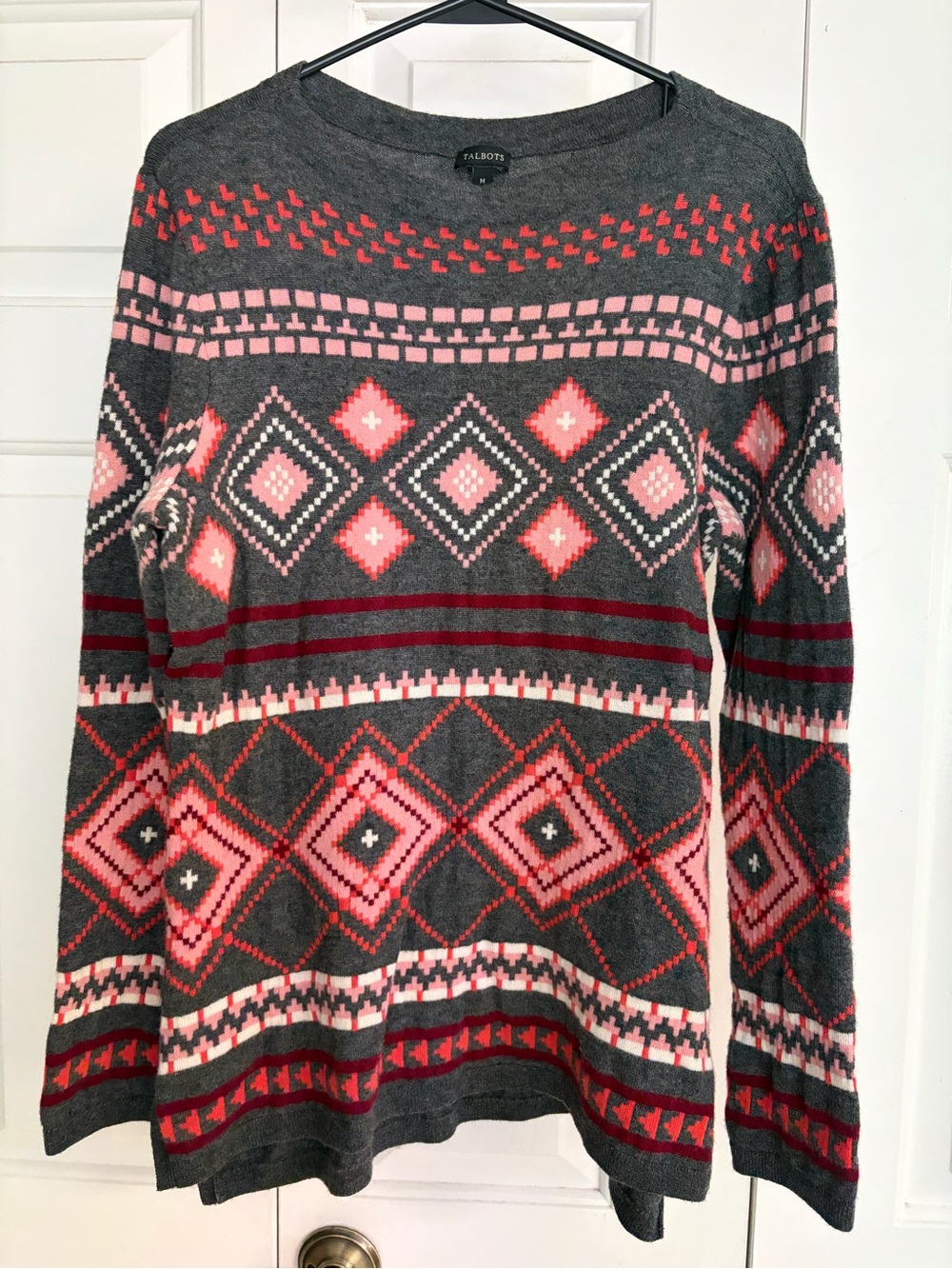 Talbots Gray and Pink Fair Isle Sweater